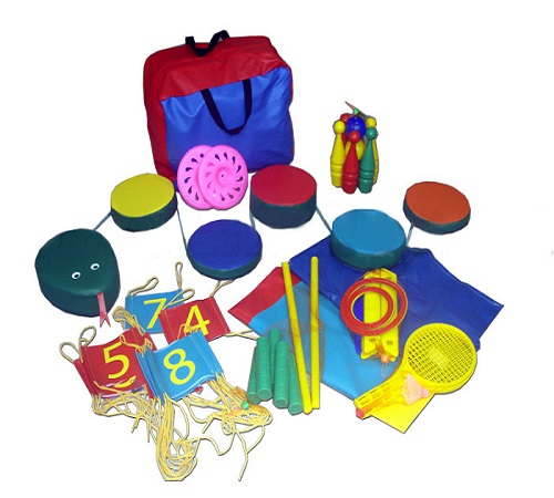 Комплект для подвижных игр (мячи,кегли,лет.тарелка,бадминтон и.т.д) фото 1
